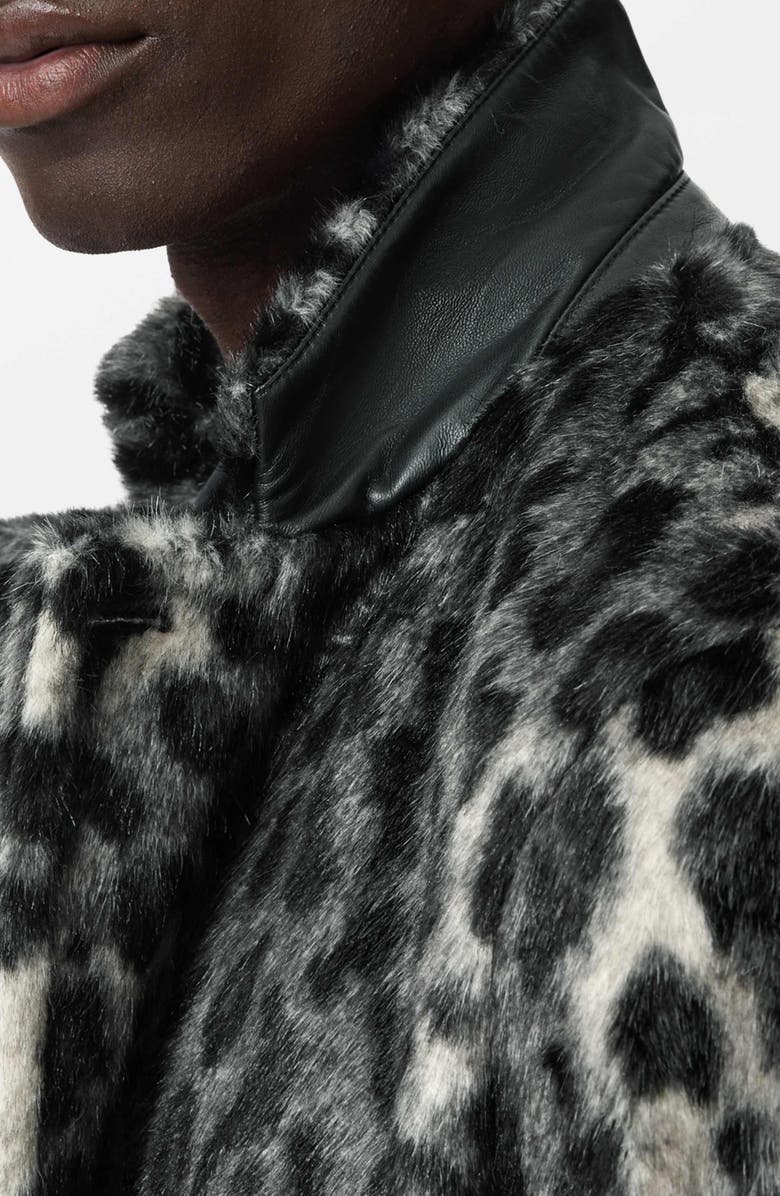John Varvatos Templeton Leopard Print Faux Fur Topcoat, Alternate, color, Deep Charcoal