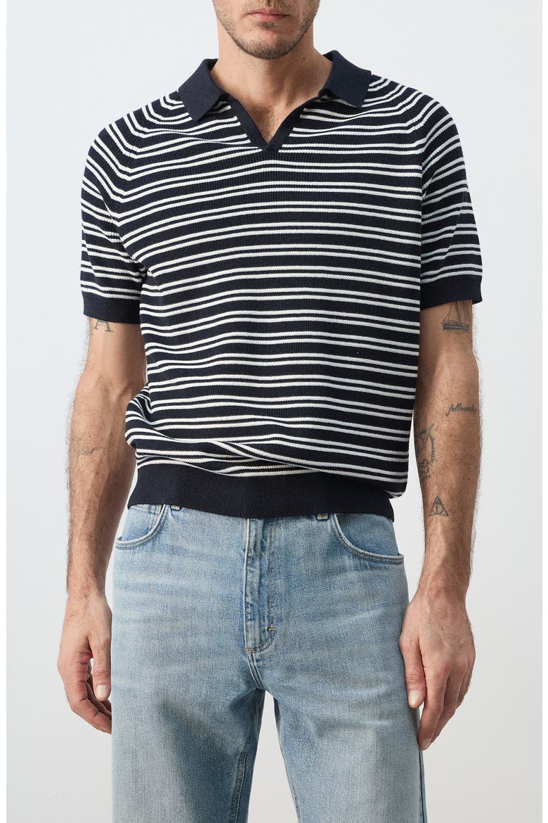 Stripe Knit Polo, Main, color, NAVY