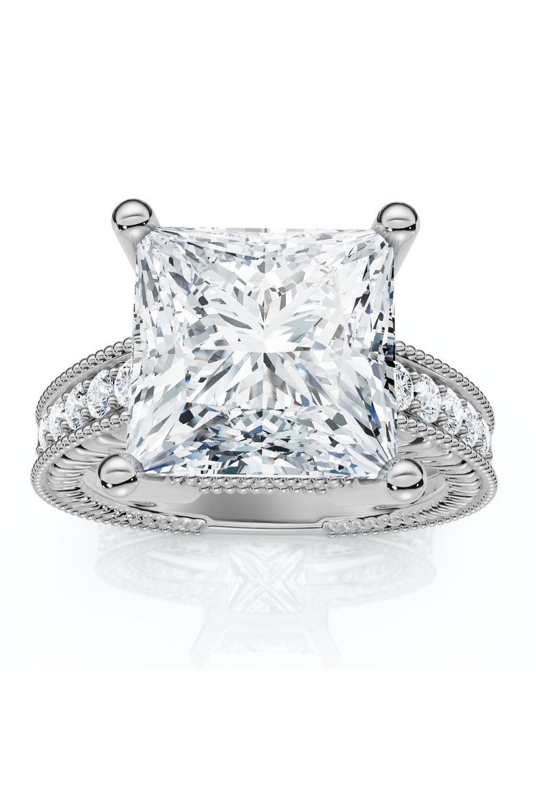 Certified 4 1/5Ct Princess Cut Diamond Vintage Engagement Ring Lab Grown, Main, color, 14k White Gold