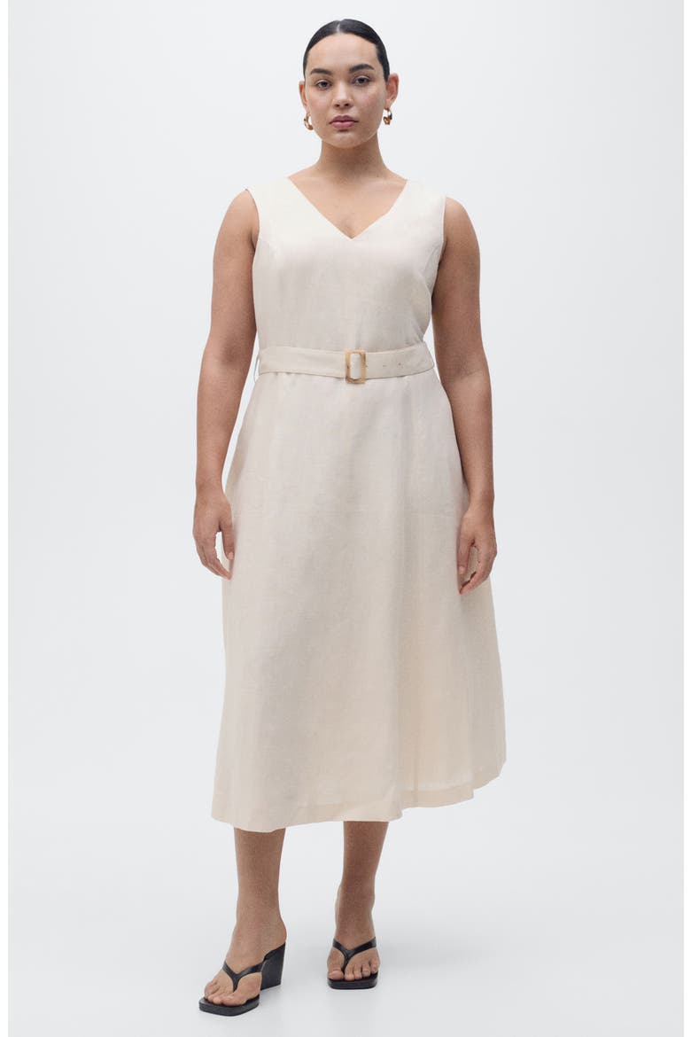 Belted Linen Dress, Alternate, color, BEIGE