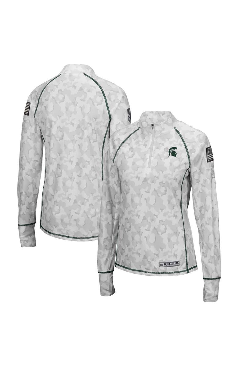 COLOSSEUM Women's Colosseum White Michigan State Spartans OHT Military Appreciation Officer Arctic Camo Fitted Lightweight 1/4-Zip Jacket, Main, color, White