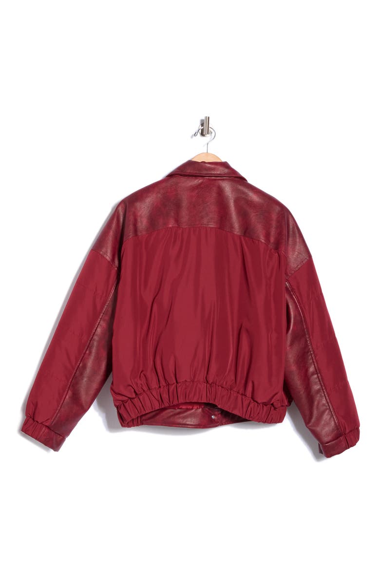 Faux Leather Trucker Jacket, Alternate, color, OXBLOOD