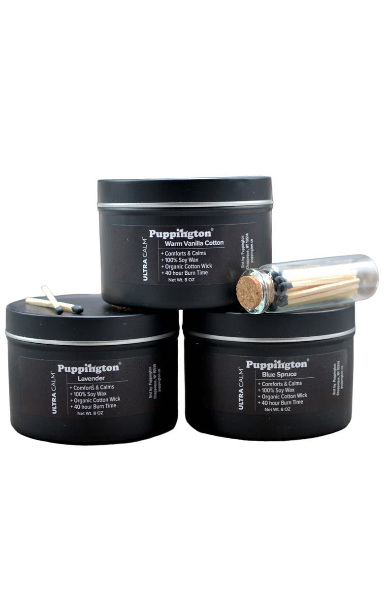 Puppington Ultra Calming Dog Anxiety Relief Vanilla, Lavender, & Blue Spruce Aromatherapy Candles for Pets, Main, color, 