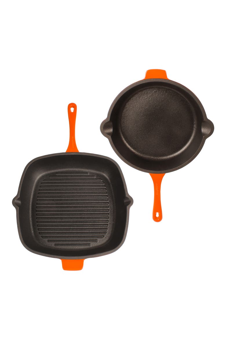 Neo 2-Piece Cast Iron Fry Pan & Grill Pan Set, Alternate, color, ORANGE