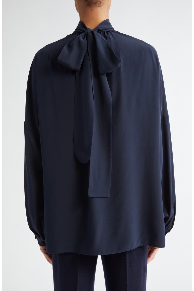 Mock Neck Silk Crêpe de Chine Shirt, Alternate, color, NAVY