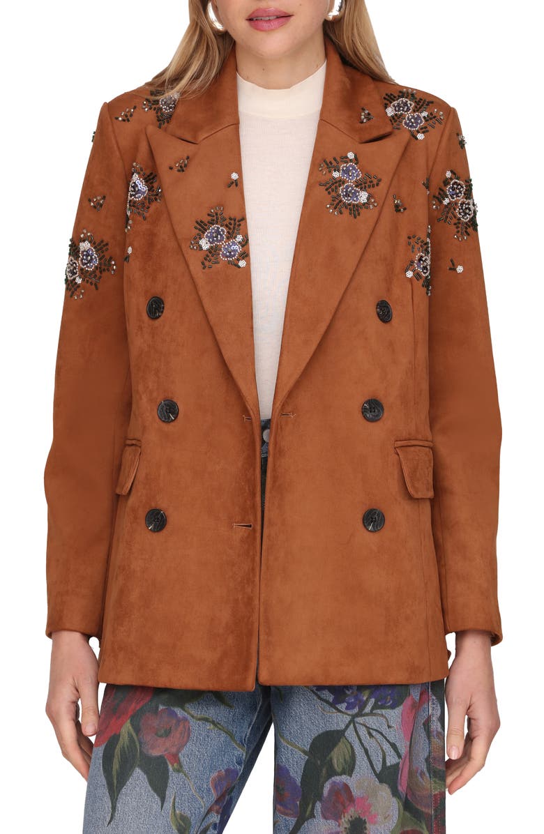 Avec Les Filles Beaded Double Breasted Jacket, Main, color, Brown