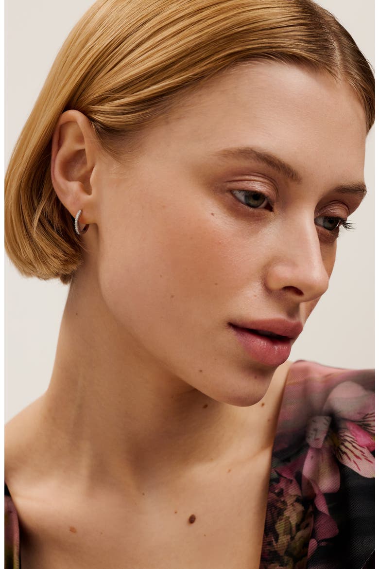 Heplie Pavé Hoop Earrings, Alternate, color, SILVER TONE/ CLEAR CRYSTAL