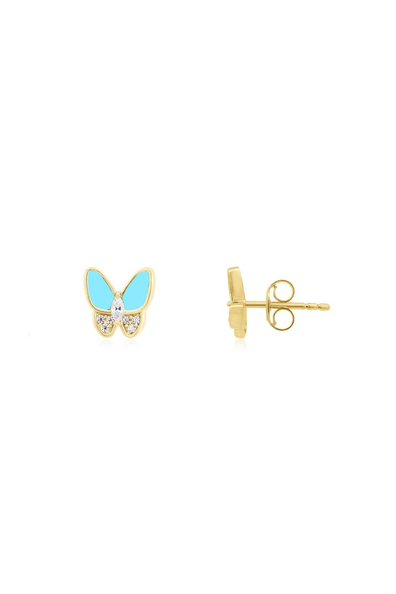 Turquoise CZ Butterfly Stud Earrings, Main, color, Turquoise