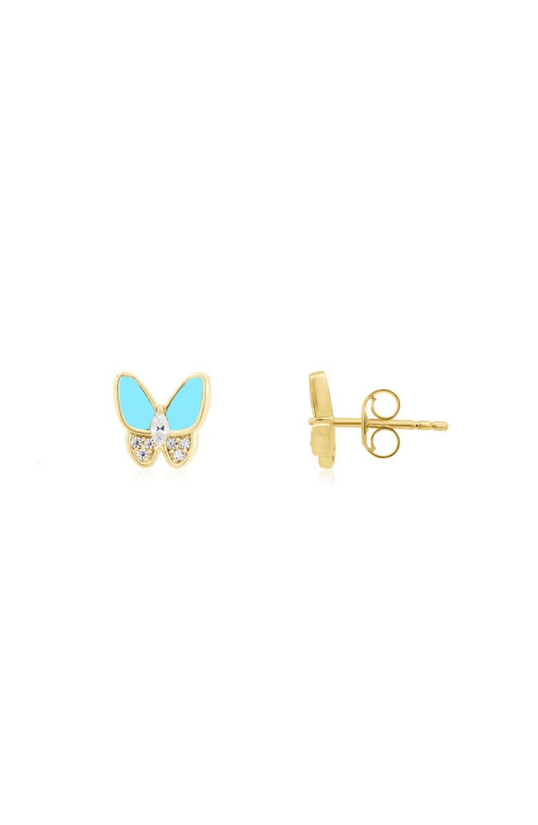 The Lovery Fine Jewelry Turquoise CZ Butterfly Stud Earrings, Main, color, Turquoise