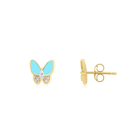 Turquoise CZ Butterfly Stud Earrings