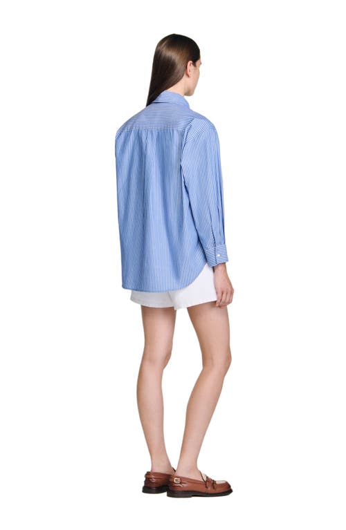 Sandro Cotton Stripe Bow Shirt In Blue