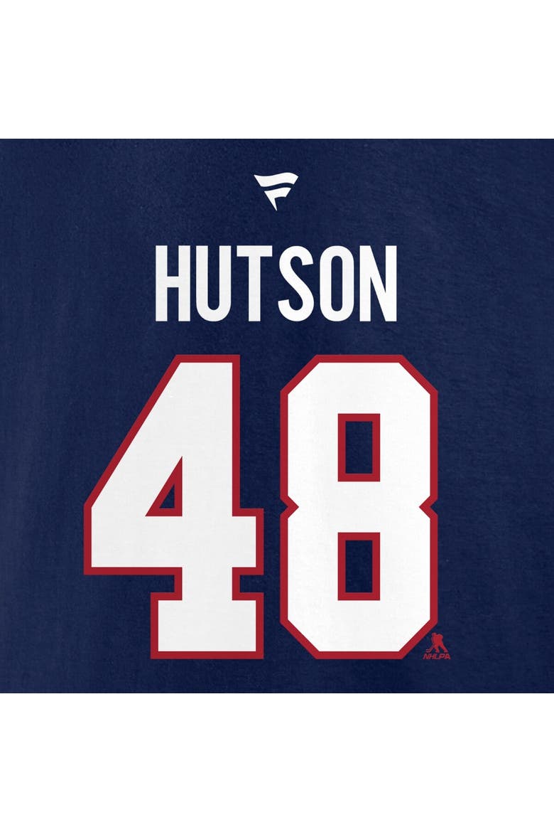 Men's Fanatics Lane Hutson Navy Montreal Canadiens Authentic Stack Name & Number Hoodie, Alternate, color, Navy