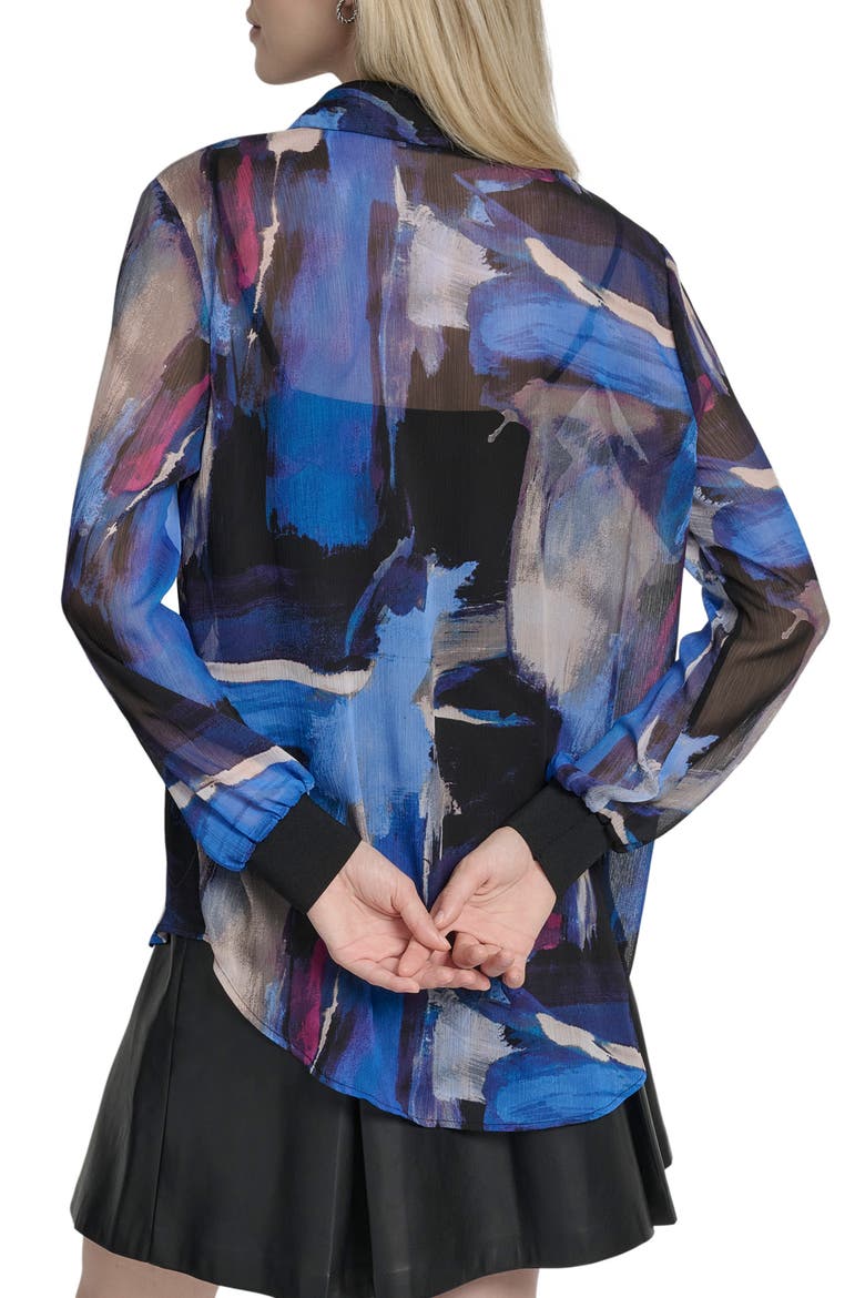 Floral Print Long Sleeve Chiffon Shirt, Alternate, color, BLUE BRUSH