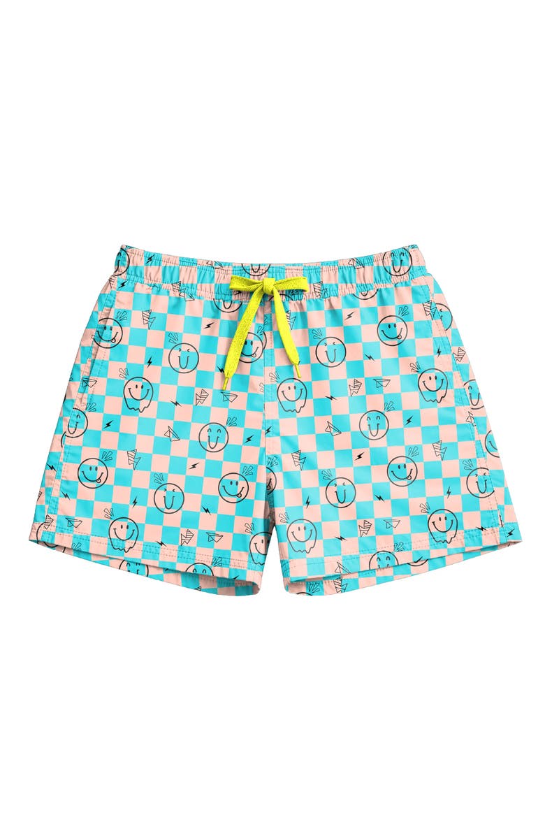 Limeapple Boys Retro Smiley Print Board Shorts, Main, color, Multicolor