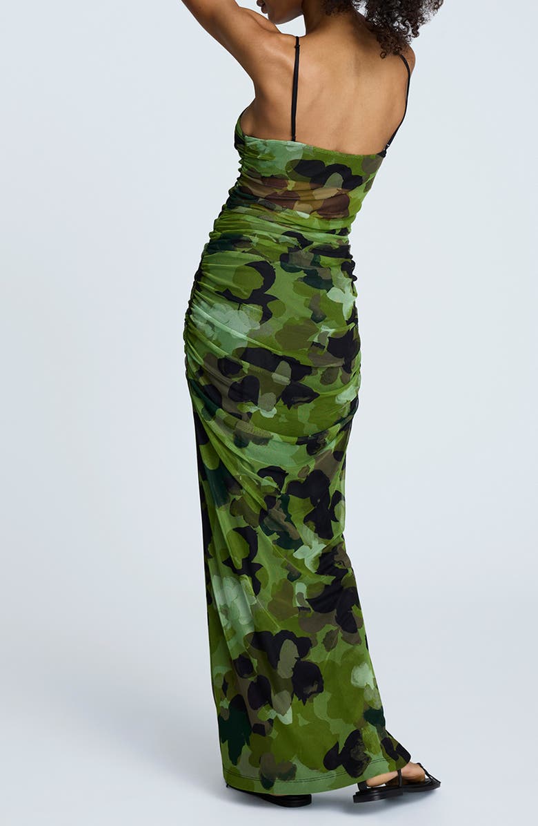 Kenneth Cole Ruched Mesh Maxi Dress, Alternate, color, Cactus Green Multi