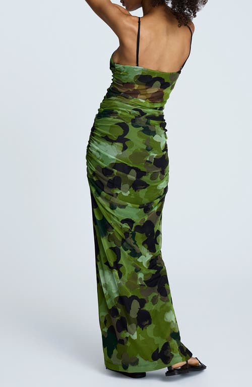 Kenneth Cole Ruched Mesh Maxi Dress In Green