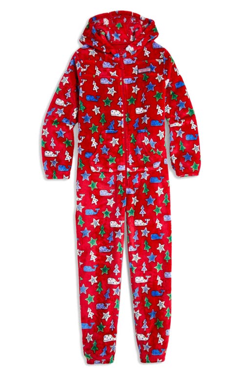 vineyard vines Kids' Holiday Print Fleece One-Piece Hooded Sleeper Romper in Red Velvet Cookies 