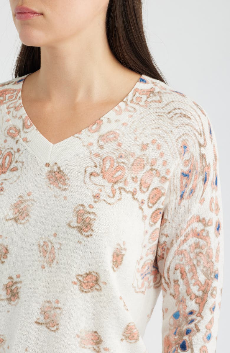 NIC+ZOE Paisley V-Neck Sweater, Alternate, color, Pink Multi