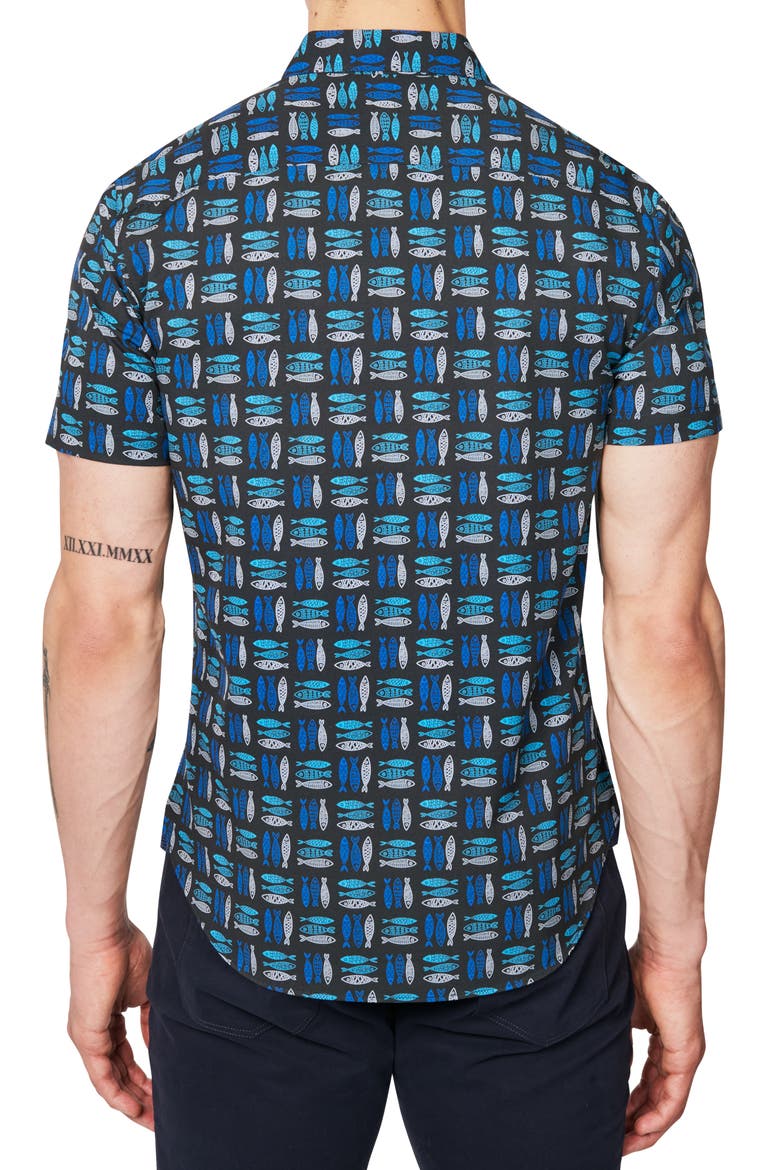 Fish Micro Print Performance Shirt, Alternate, color, NAVY