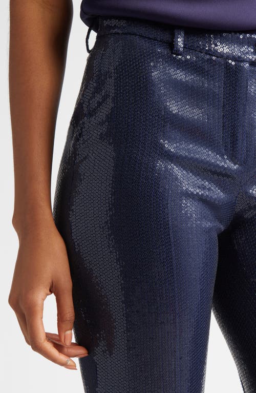 Michael Kors Haylee Sequined Flare Crepe Trousers In Maritime