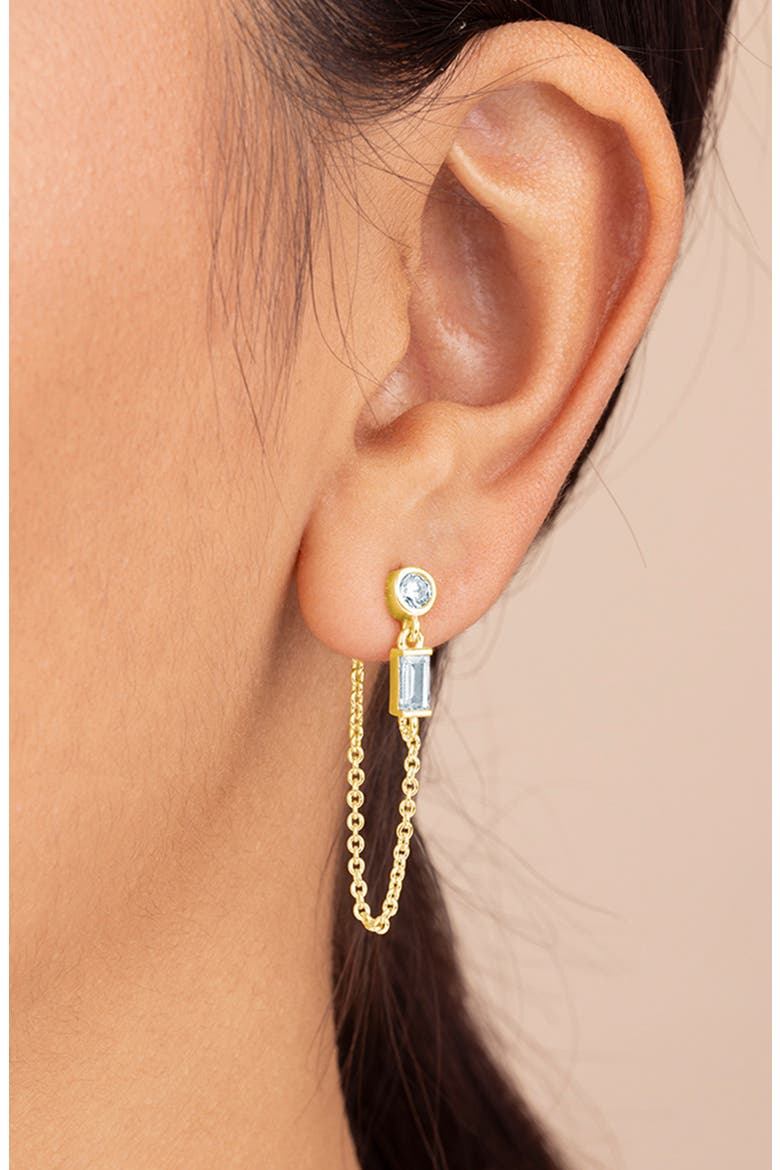 Cubic Zirconia Chain Drop Hoop Earrings, Alternate, color, GOLD