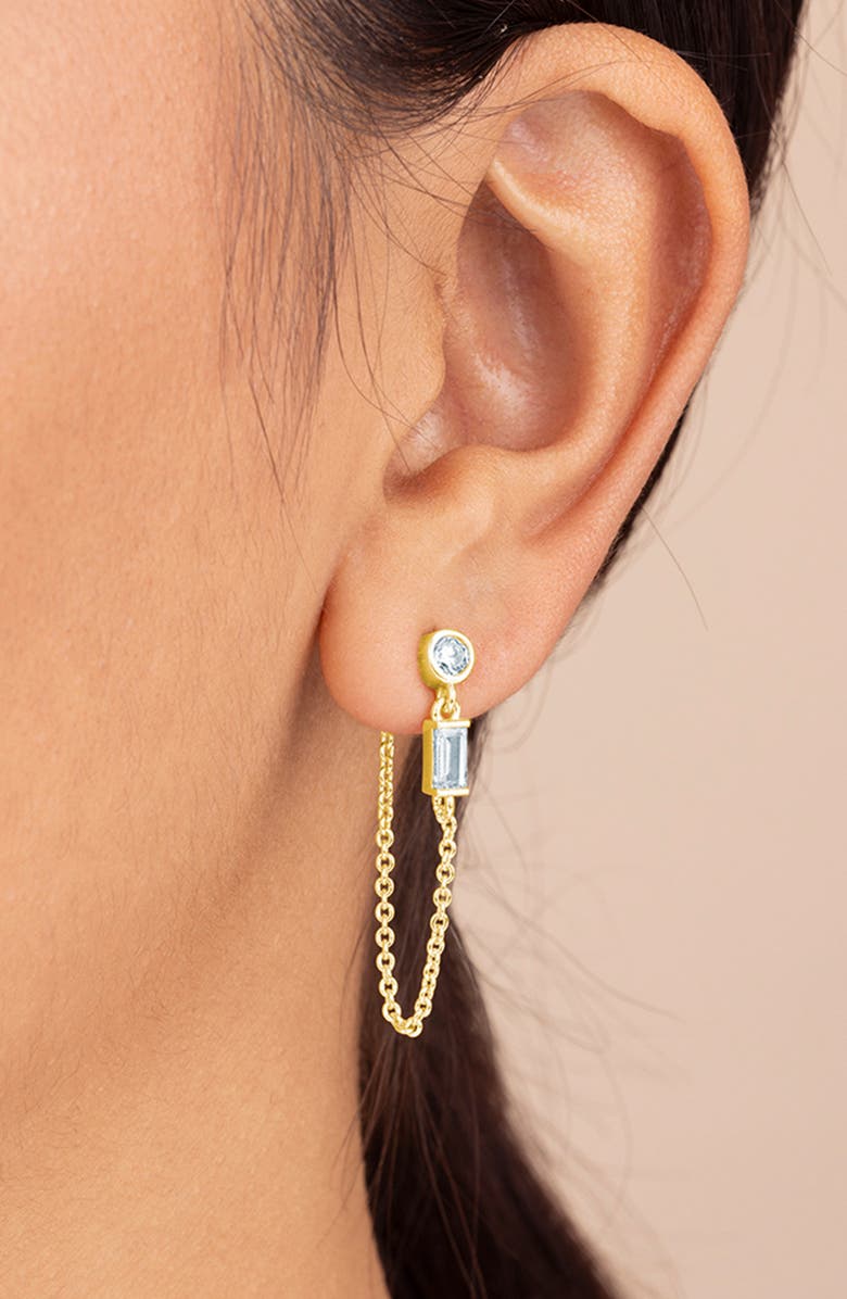 Sterling Forever Cubic Zirconia Chain Drop Hoop Earrings, Alternate, color, Gold