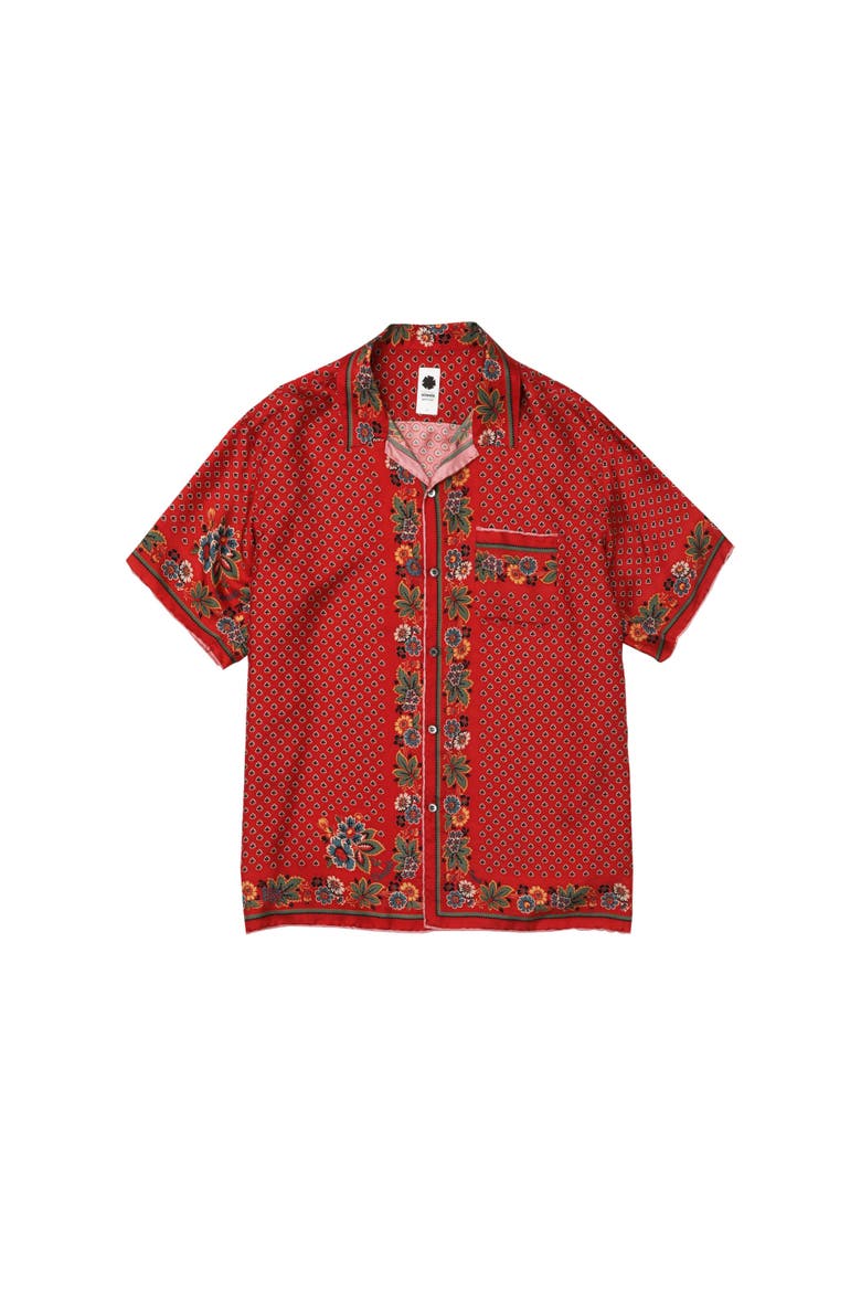 Short Sleeve Silk Scarf Shirt, Main, color, Red