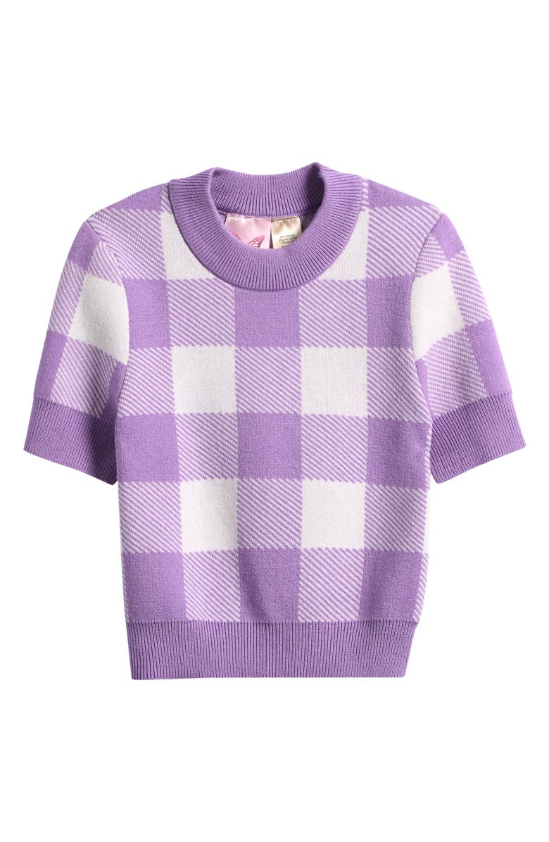 Cotton Emporium Kids' Check Short Sleeve Lightweight Sweater, Main, color, Purple