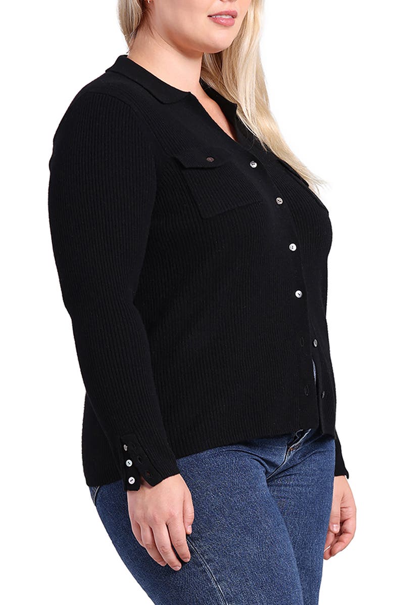MINNIE ROSE Rib Cashmere Cardigan, Alternate, color, Black