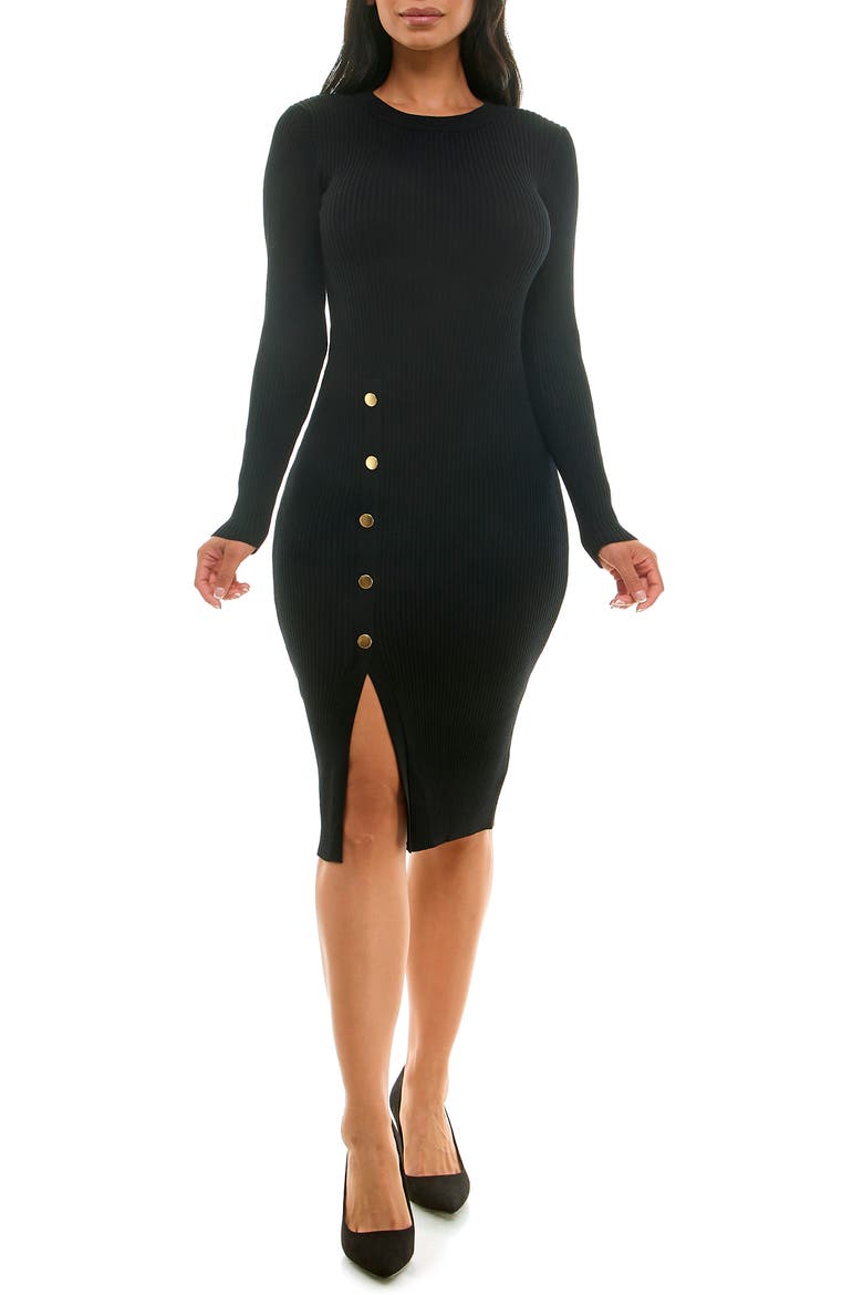 Long Sleeve Ribbed Sweater Dress, Main, color, BLACK