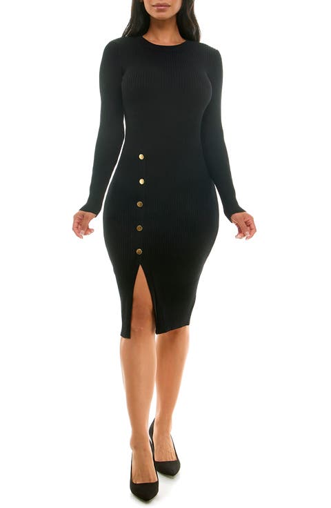 Long Sleeve Ribbed Sweater Dress