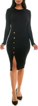 Nina Leonard Long Sleeve Ribbed Sweater Dress
