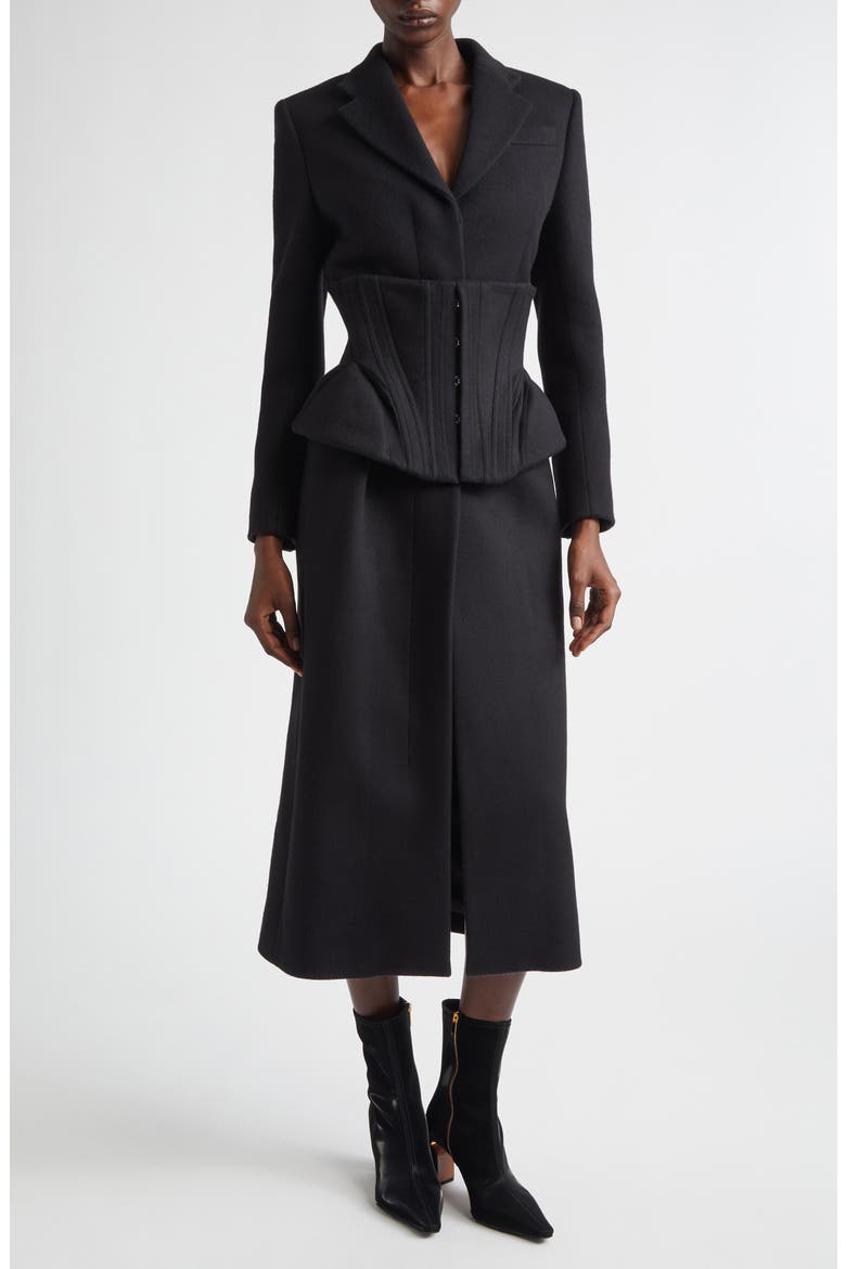 Long Cashmere & Wool Corset Coat, Main, color, BLACK