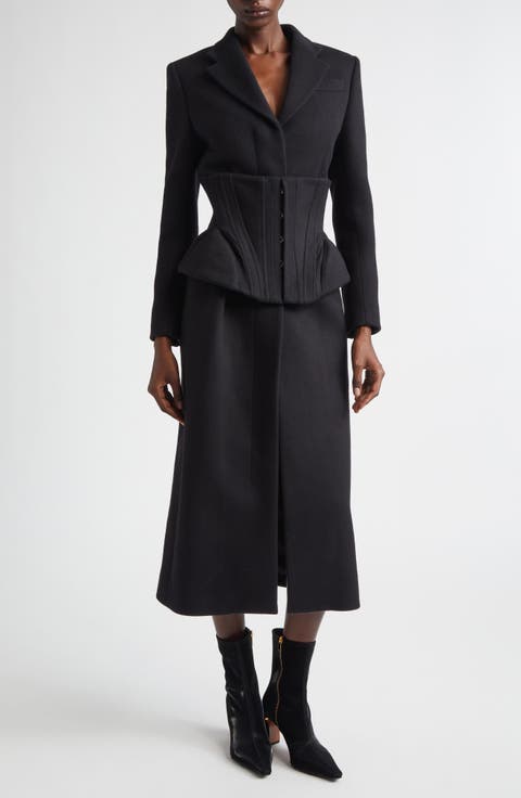 Long Cashmere & Wool Corset Coat