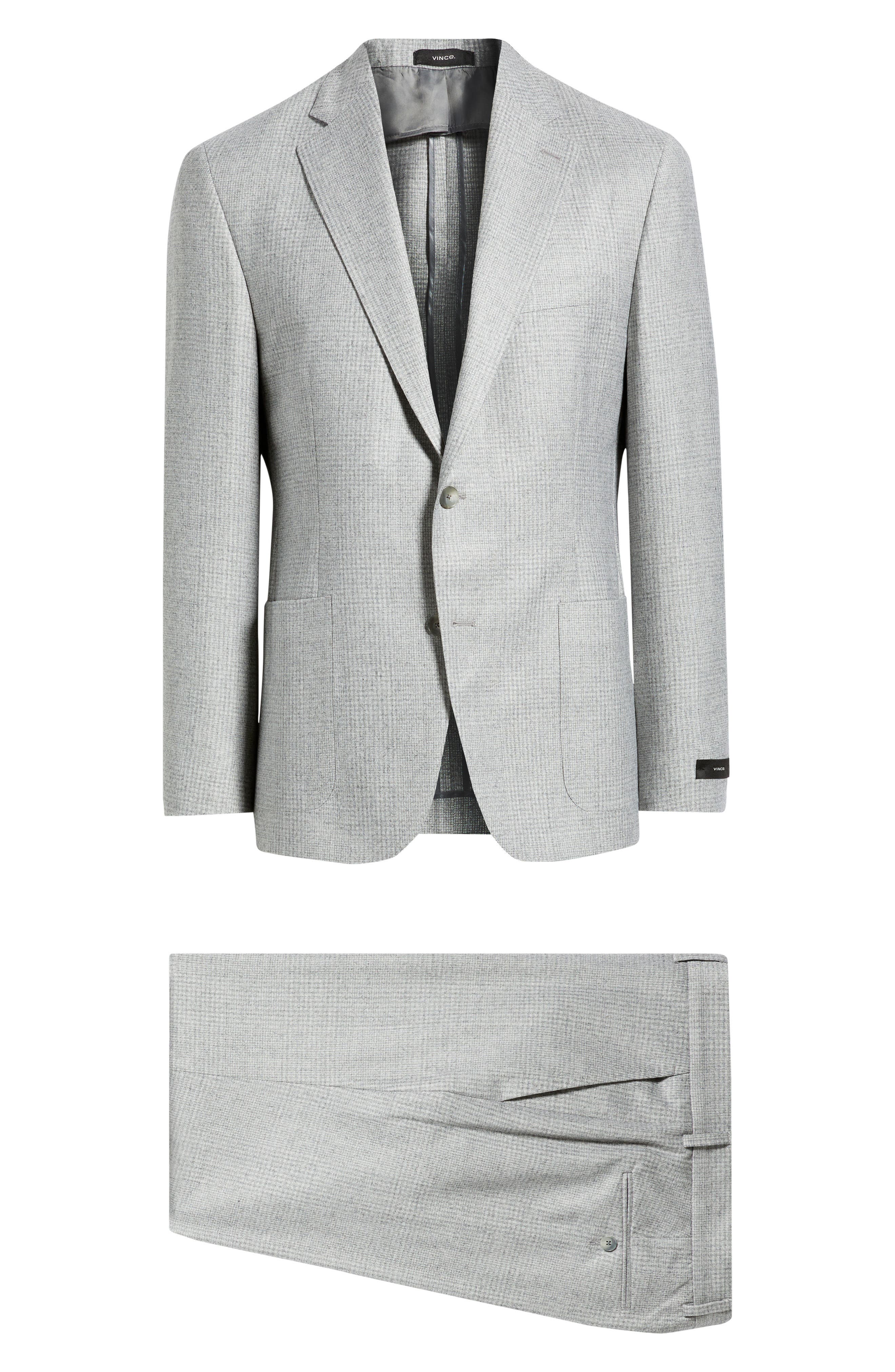 Vince Icon Relaxed Fit Light Grey Glen Check Wool Suit