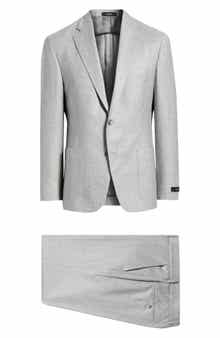 Vince Icon Relaxed Fit Light Grey Glen Check Wool Suit