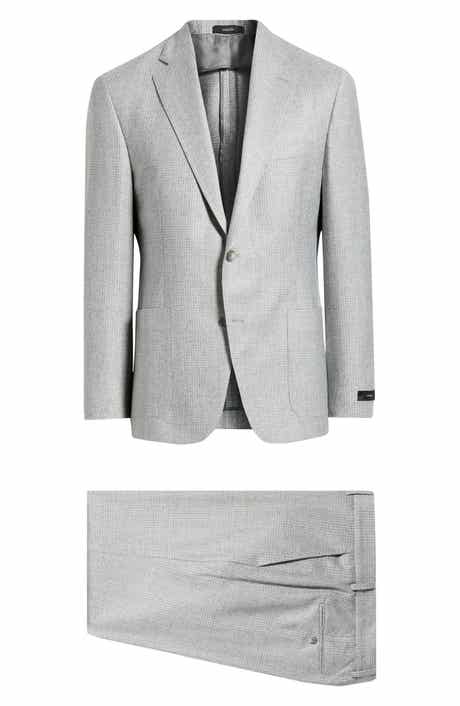 Vince Icon Relaxed Fit Light Grey Glen Check Wool Suit