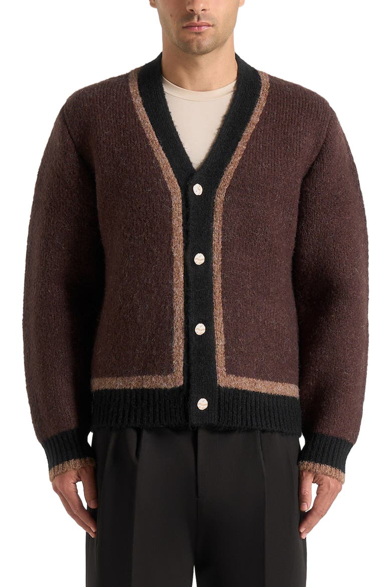 Elon Wool Knit Contrast Cardigan, Alternate, color, Brown