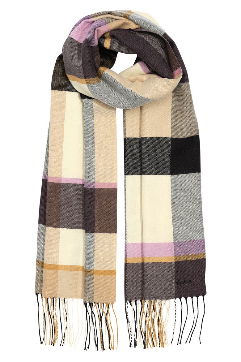 Cubist Plaid Scarf, Alternate, color, BLACK