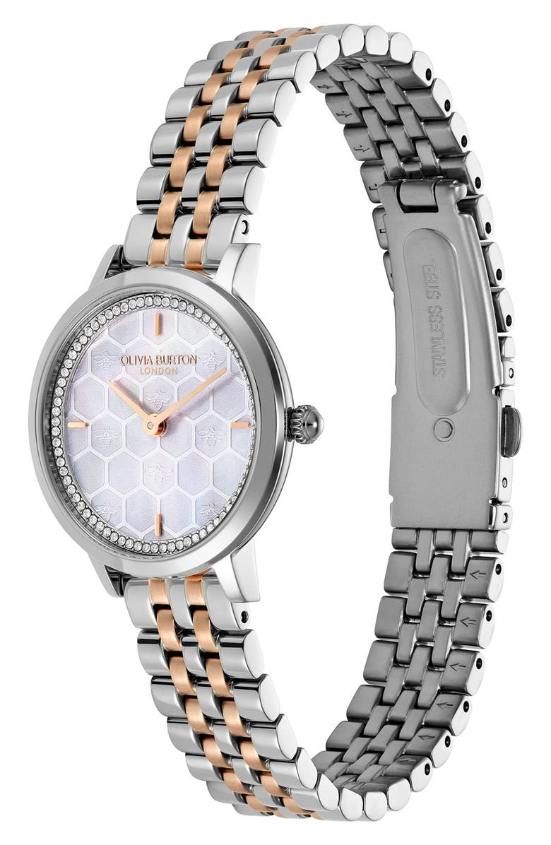 Olivia Burton Honeycomb Ultra Slim Bracelet Watch, 28mm, Alternate, color, Grey