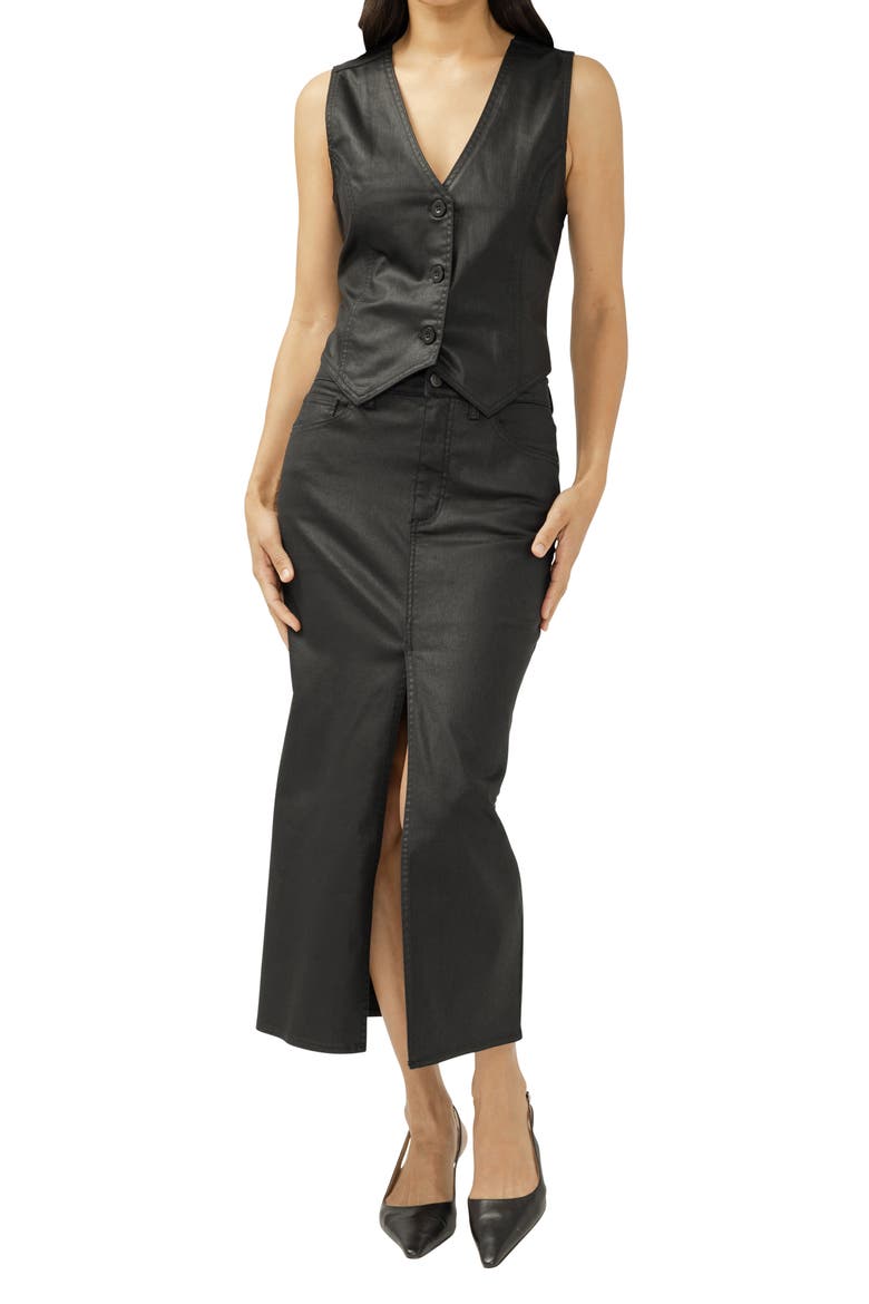 Front Slit Denim Midi Skirt, Alternate, color, BLACK