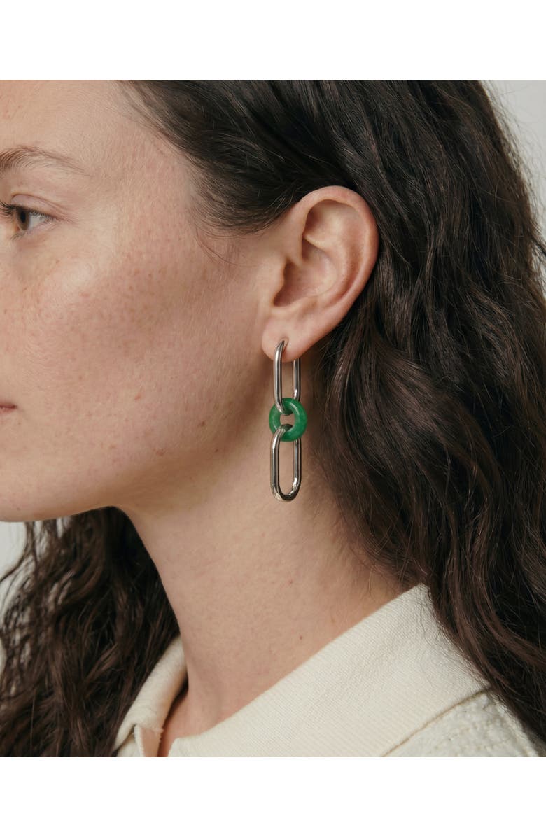 seree Della Convertible link small silver jade earrings, Alternate, color, Bright Green