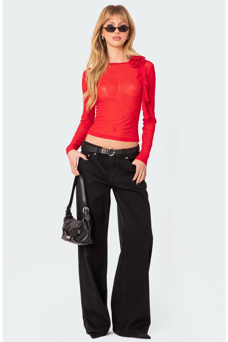 La Rose Sheer Mesh Top, Alternate, color, RED