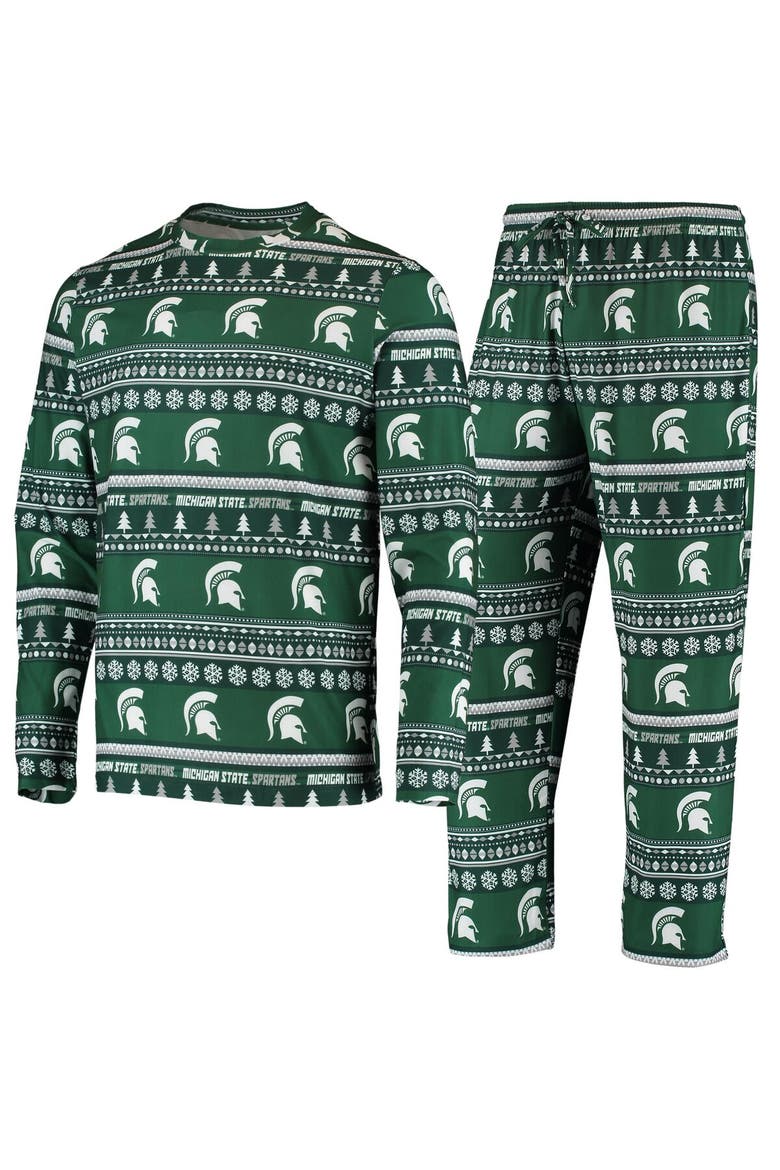 Men's Concepts Sport Green Michigan State Spartans Ugly Sweater Knit Long Sleeve Top and Pant Set, Alternate, color, Green