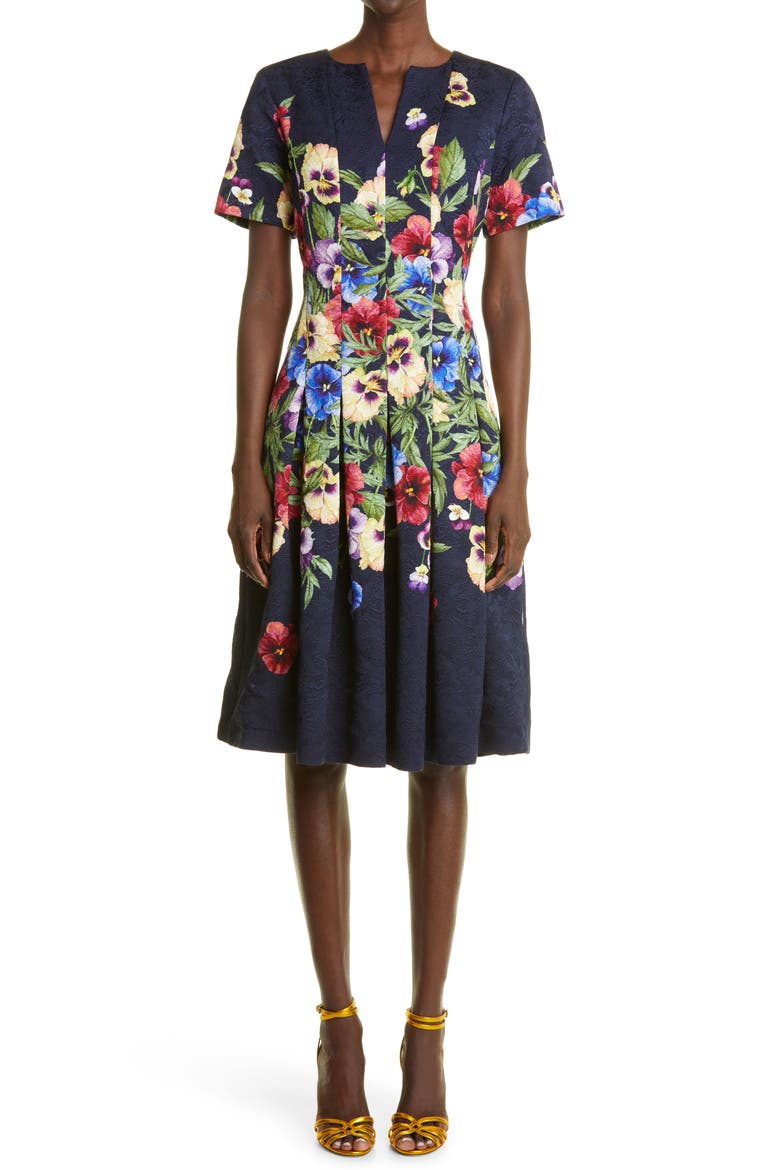 Pansy Jacquard Fit & Flare Dress, Main, color, NAVY MULTI