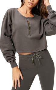 Good American Collarless Half Zip Sweatshirt