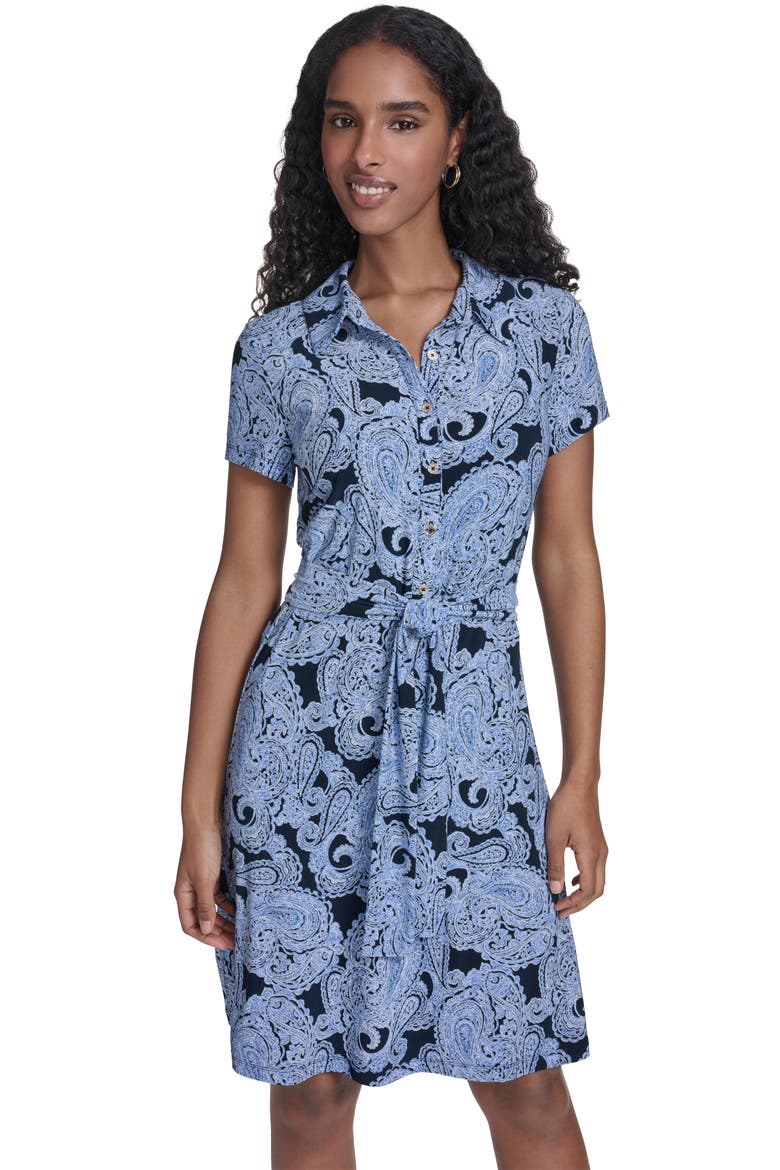Floral Jersey Shirtdress, Alternate, color, SKY CAPTAIN/ MARINA BLUE