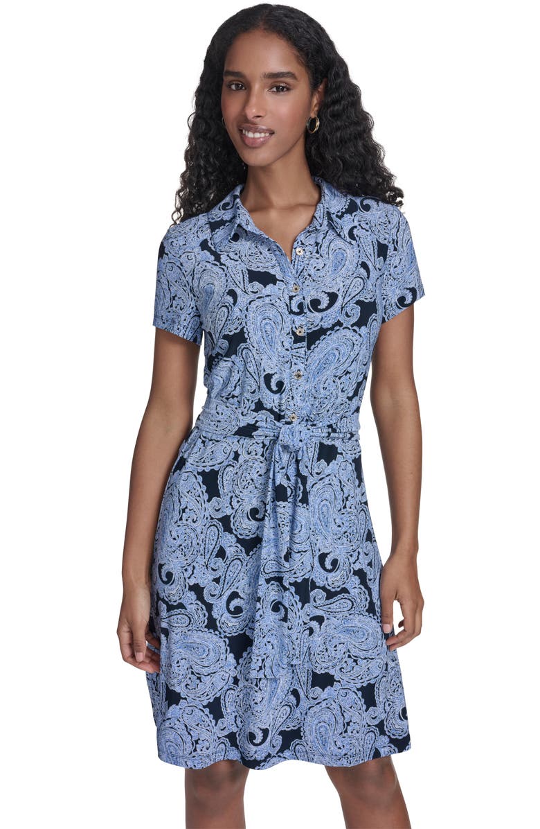 Tommy Hilfiger Floral Jersey Shirtdress, Alternate, color, Sky Captain/ Marina Blue