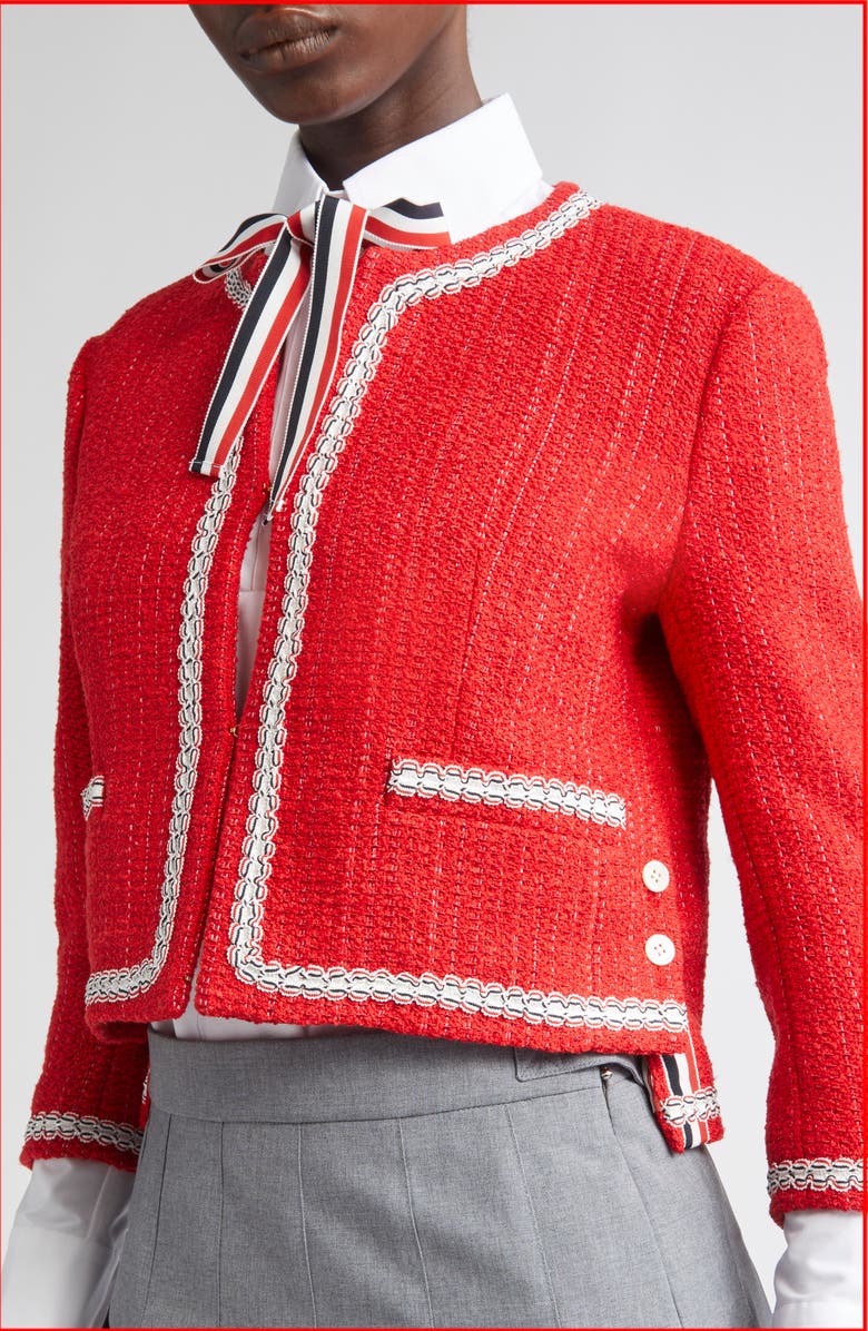 Thom Browne Tweed Crop Jacket, Alternate, color, 