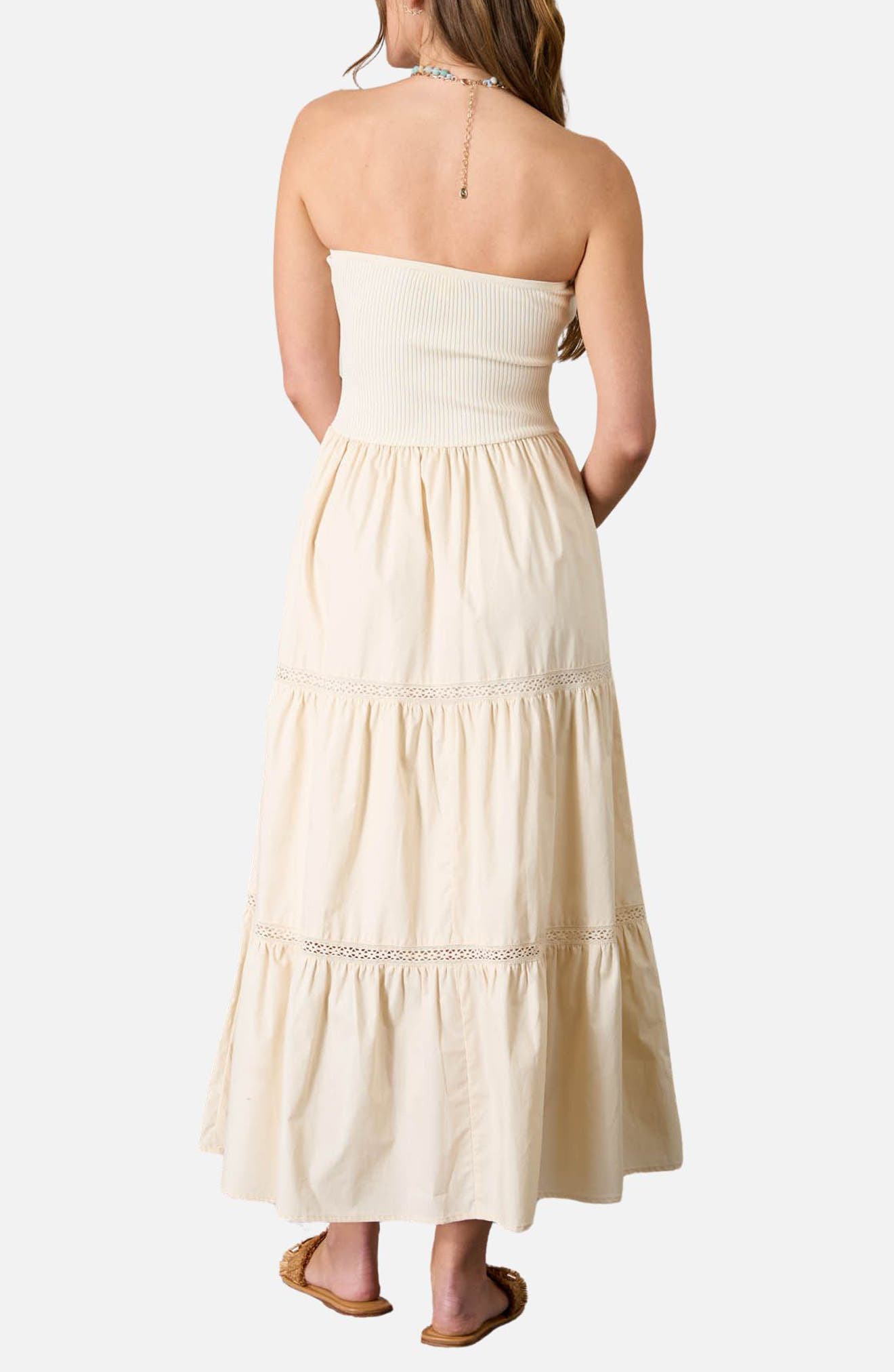 Strapless Mixed Media Midi Dress - image 2